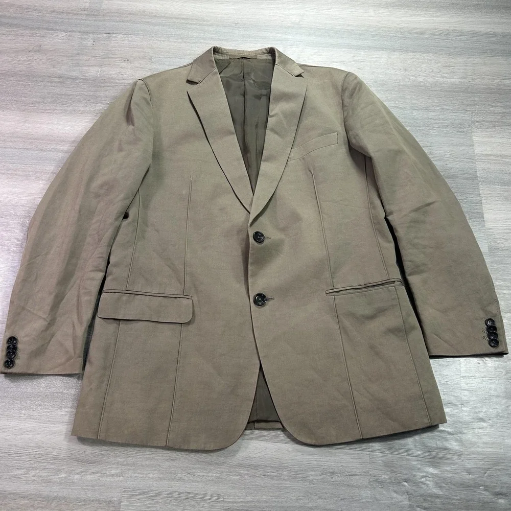 Z Zegna Suit Jacket Mens 54R Beige Cotton Linen Slim Fit 2 Button Blazer